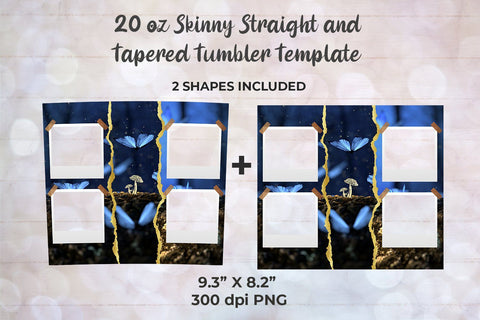 Magical Butterflies Photo Frame 20oz Skinny Tumbler Wrap Template for Sublimation Sublimation Sublimatiz Designs 