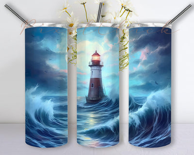 Magical Lighthouse 20oz Skinny Tumbler Png, Stormy Ocean Tumbler, Lighthouse Tumbler, Beach Life Sea Life Ocean Life Lighthouse Sailing Tumbler Sublimation PixelChick 