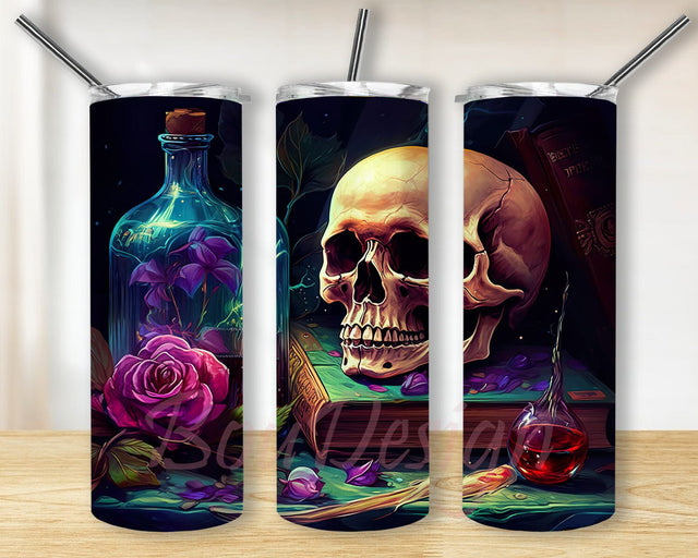 Magical Witchy Potions 20oz Skinny Tumbler Png, Celestial Vibes Tumbler, Skull Celestial Vibes Stained Glass Sublimation, Witchy Design, Skinny Tumbler Designs Sublimation BouDesign 