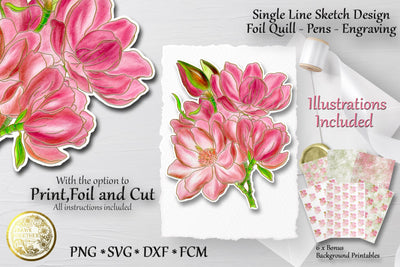 Magnolia 1 - Print, Foil n Cut - Single line Sketch SVG DrawnTogether with love 