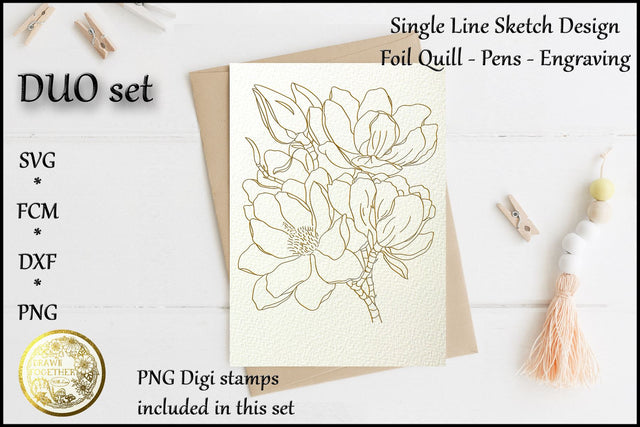 Magnolia 1 - Single line for Foil Quill | Digi Stamp Sketch DESIGN DrawnTogether with love 