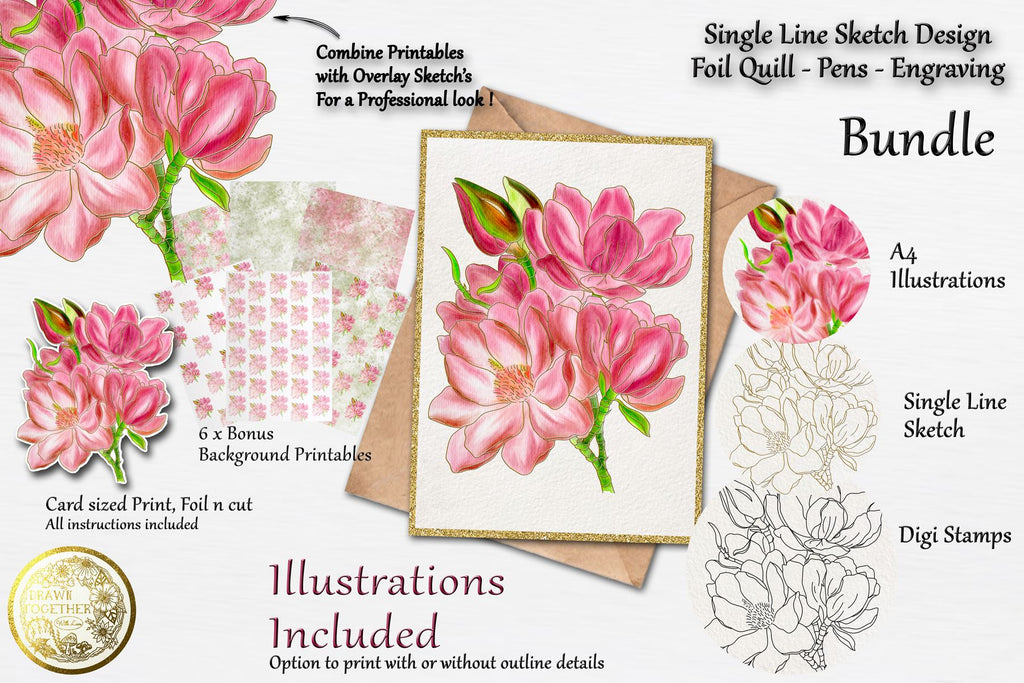 Magnolia 3 - Single line Designs, Foil Quill