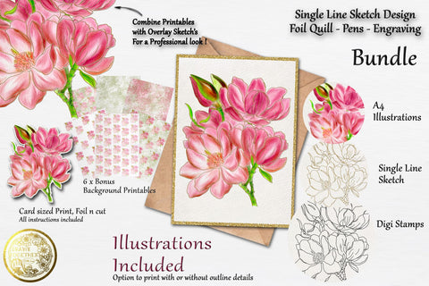Magnolia 1 - Single line Sketch | Digi Stamp | Illustration | Bundle Sketch DESIGN DrawnTogether with love 