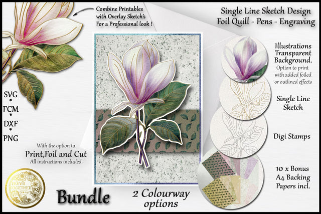 Magnolia 2 - Illustrations|Single line designs|Digi|Card Kit Sketch DESIGN DrawnTogether with love 