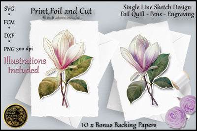 Magnolia 2 - Print, Foil n Cut|Single line Designs|Foil Quil Sketch DESIGN DrawnTogether with love 