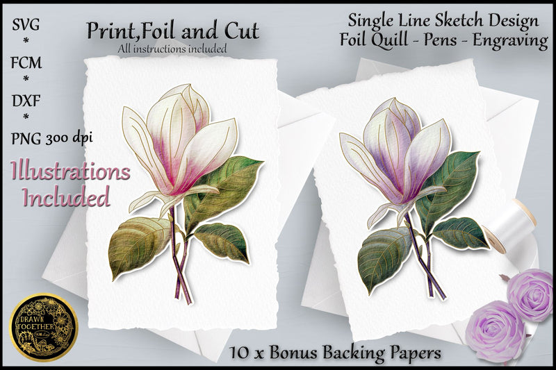 Magnolia 2 - Print, Foil n Cut|Single line Designs|Foil Quil Sketch DESIGN DrawnTogether with love 
