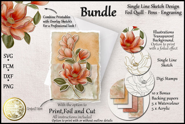 Magnolia 3 - Illustrations|Single line designs|Digi|Card Kit Sketch DESIGN DrawnTogether with love 