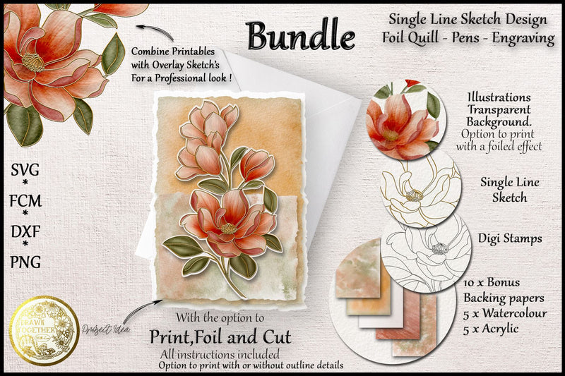 Magnolia 3 - Illustrations|Single line designs|Digi|Card Kit Sketch DESIGN DrawnTogether with love 