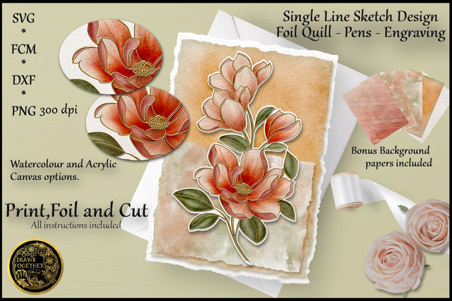Magnolia 3 - Print, Foil n Cut|Single line Designs|Foil Quil Sketch DESIGN DrawnTogether with love 