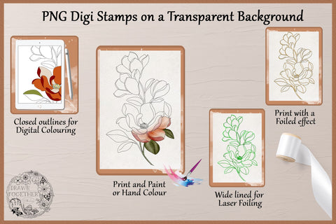 Magnolia 3 - Single line Designs |Foil Quill|Digi Stamp Sketch DESIGN DrawnTogether with love 