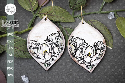 Magnolia Earrings SVG For Laser Earrings With Flowers Glowforge Earrings Magnolia Earrings For Glowforge Floral SVG Earrings File For Laser SVG Diva Watts Designs 