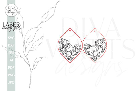 Magnolia Earrings SVG For Laser Earrings With Flowers Glowforge Earrings Magnolia Earrings For Glowforge Floral SVG Earrings File For Laser SVG Diva Watts Designs 
