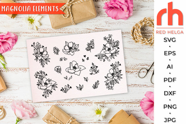 Magnolia Elements SVG - Floral Bundle Cut File SVG RedHelgaArt 