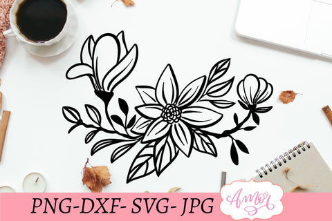 Magnolia flower SVG, floral line SVG SVG Amorclipart 