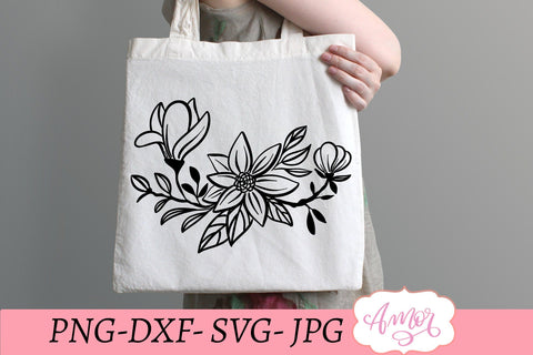 Magnolia flower SVG, floral line SVG SVG Amorclipart 