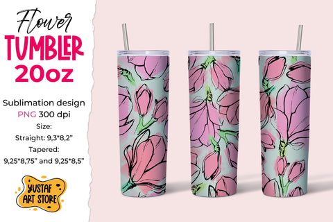 Magnolia Flowers Spring tumbler 20 oz sublimation design Sublimation Yustaf Art Store 