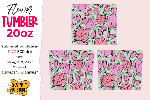 Magnolia Flowers Spring tumbler 20 oz sublimation design Sublimation Yustaf Art Store 