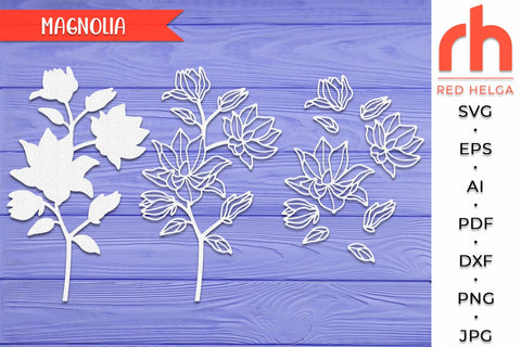 Magnolia SVG, Tropical Plant DXF, Layered Flower Cut File, Branch Silhouette SVG RedHelgaArt 