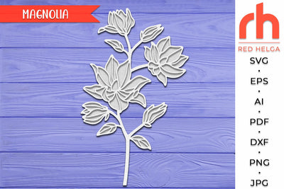 Magnolia SVG, Tropical Plant DXF, Layered Flower Cut File, Branch Silhouette SVG RedHelgaArt 