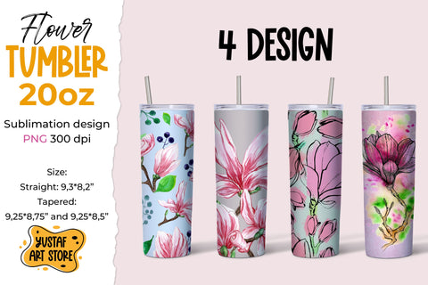 Magnolia tumbler Bundle. 4 spring tumbler sublimation design Sublimation Yustaf Art Store 