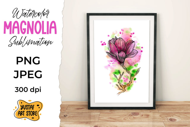 Magnolia watercolor illustration for sublimation design Sublimation Yustaf Art Store 