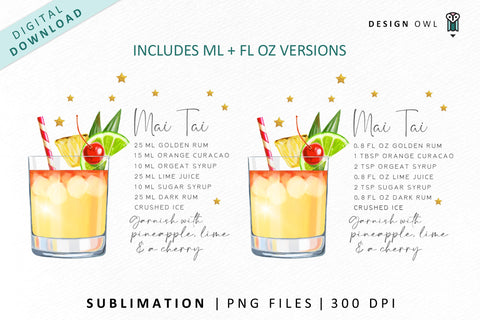 Mai Tai Cocktail Recipe Sublimation File Sublimation Design Owl 