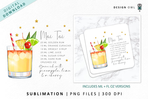 Mai Tai Cocktail Recipe Sublimation File Sublimation Design Owl 
