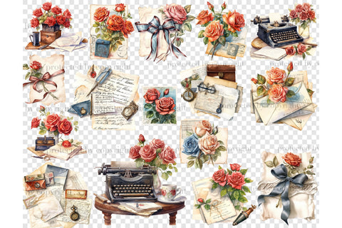 Mail Post Clipart | Vintage Roses Illustration SVG GlamArtZhanna 