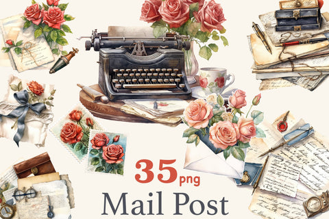 Mail Post Clipart | Vintage Roses Illustration SVG GlamArtZhanna 
