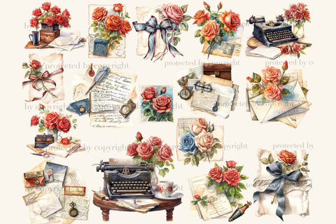 Mail Post Clipart | Vintage Roses Illustration SVG GlamArtZhanna 