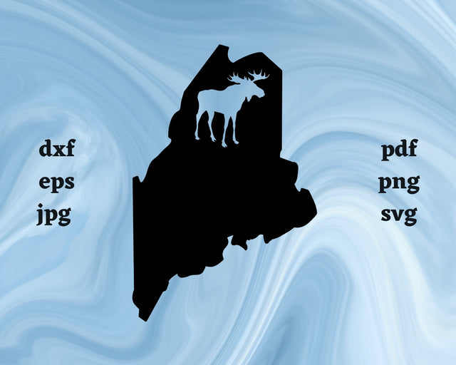 Maine with Moose SVG Cut File SVG Northern Light SVG 