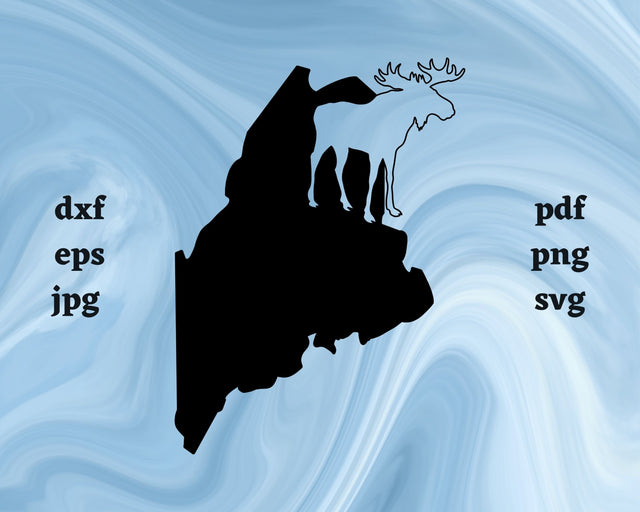 Maine with Moose SVG Cut File SVG Northern Light SVG 