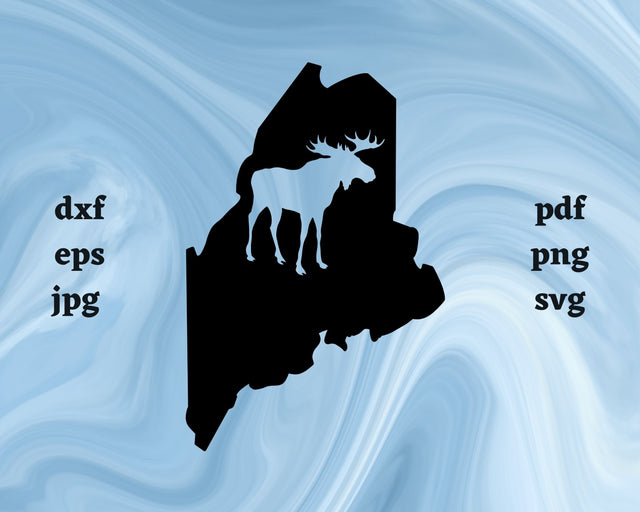 Maine with Moose SVG Cut File SVG Northern Light SVG 