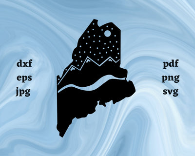 Maine with Night Sky SVG Cut File SVG Northern Light SVG 