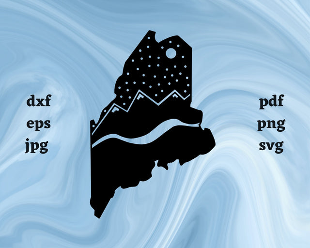 Maine with Night Sky SVG Cut File SVG Northern Light SVG 