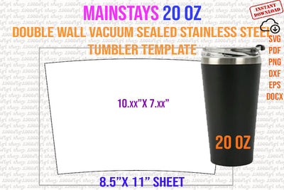 Mainstays 20oz (20 Fluid Ounces) Double Wall Vacuum Sealed Stainless Steel Tumbler Template SVG 1966digi 