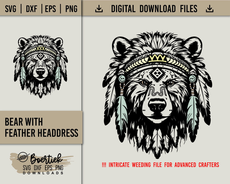 Majestic Bear in Feather Headdress - Advanced Crafters' SVG SVG Boertiek 