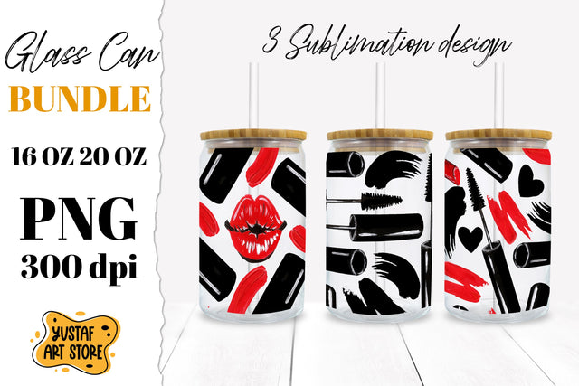 Make up Glass Can Sublimation design. 3 design PNG 16/20 OZ Sublimation Yustaf Art Store 