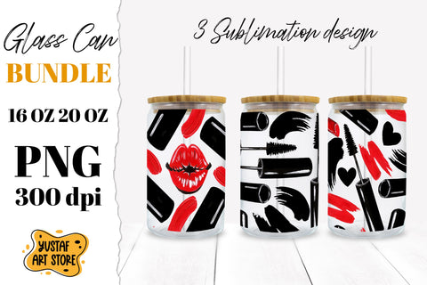 Make up Glass Can Sublimation design. 3 design PNG 16/20 OZ Sublimation Yustaf Art Store 