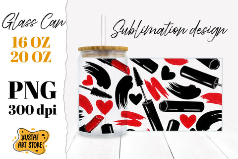 Make up Glass Can Sublimation design. 3 design PNG 16/20 OZ Sublimation Yustaf Art Store 