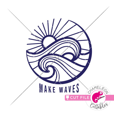 Make Waves Ocean Sun Set Beach Circle svg png dxf SVG Chameleon Cuttables 