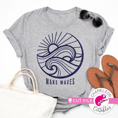 Make Waves Ocean Sun Set Beach Circle svg png dxf SVG Chameleon Cuttables 