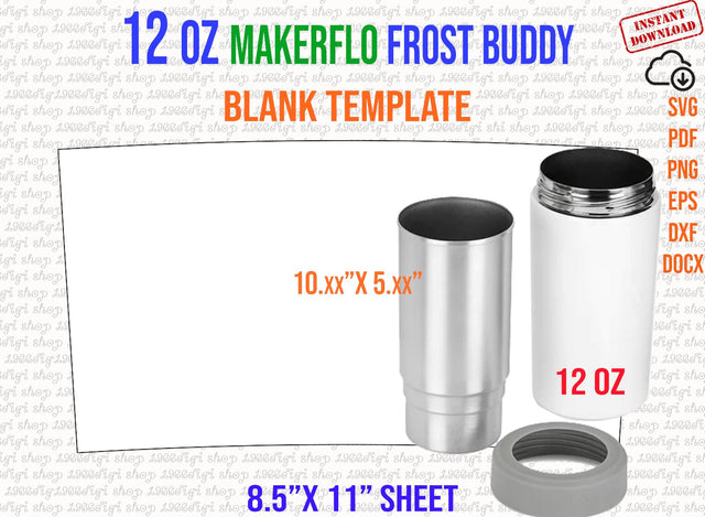 Makerflo FrostBuddy 12oz Tumbler Template Full Wrap Sublimation Template for Makerflo Frost Buddy Full Wrap Svg, Png, Pdf, Docx, Dxf, Eps SVG 1966digi 