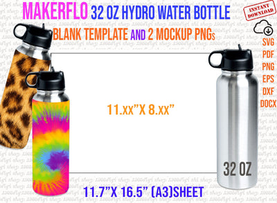 Makerflo Hydro 32oz Water Bottle Tumbler Template Full Wrap for 32oz Hydro Water Template for Makerflo Hydro 32 ounce Full Wrap Svg Png, Pdf SVG 1966digi 