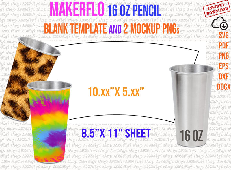 Makerflo Pencil 16oz Tumbler Template Full Wrap for 16oz Pencil ...