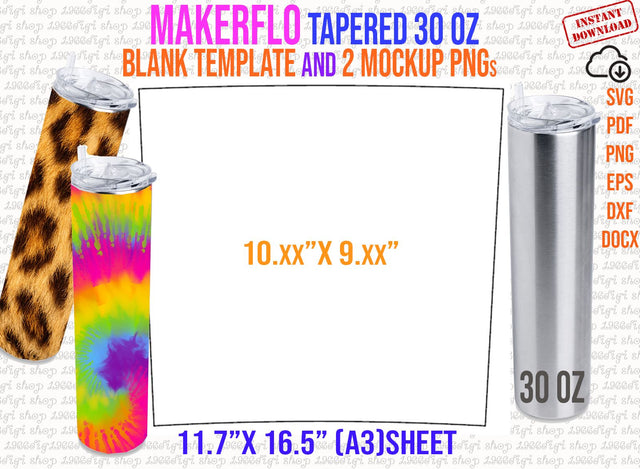 Makerflo Skinny Tapered 30oz Template Full Wrap for Tumbler 30oz Tumbler Sublimation Template for Makerflo Tumbler Wrap Svg Png Dxf, Pdf SVG 1966digi 