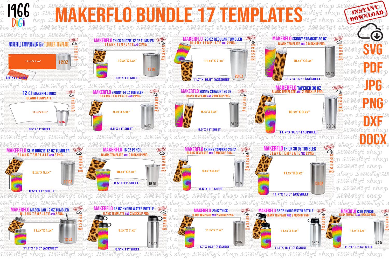 18 oz Makerflo Hydro Water Bottle tumbler template Full wrap