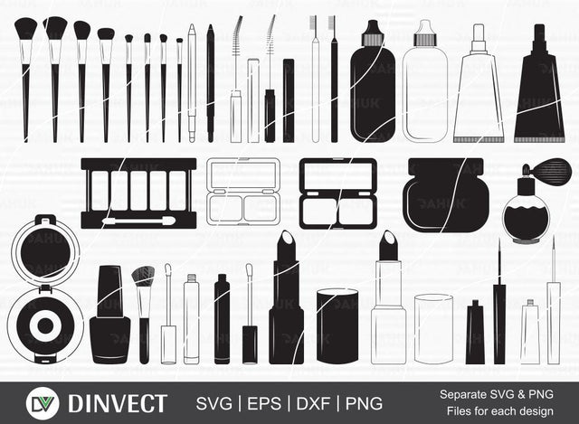 Makeup Bundle SVG, Makeup Equipment Silhouette, Bodyography clipart, Makeup kit, Blush SVG, Makeup brushes, Concealer SVG, Makeup Vector, Silhouette SVG Dinvect 
