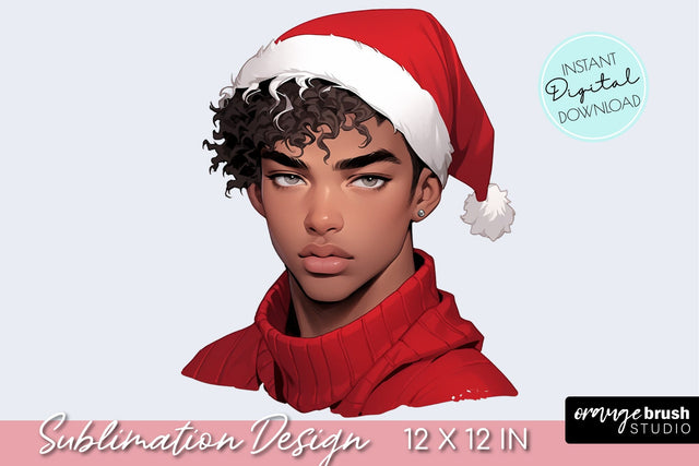 Male Christmas Sublimation, Black Man Clipart Sublimation OrangeBrushStudio 