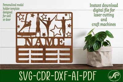 Male Gymnast medal holder Name svg laser cut template SVG APInspireddesigns 
